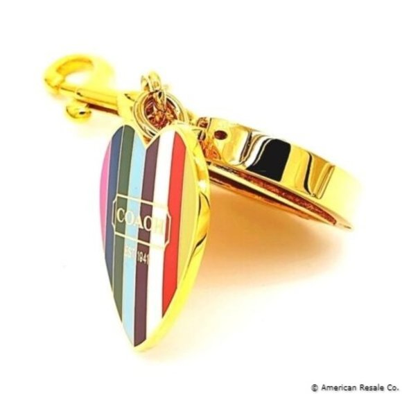 COACH Vintage Legacy Stripe Magnetic Heart Gold Locket Fob Keychain Poppy - Picture 6 of 10